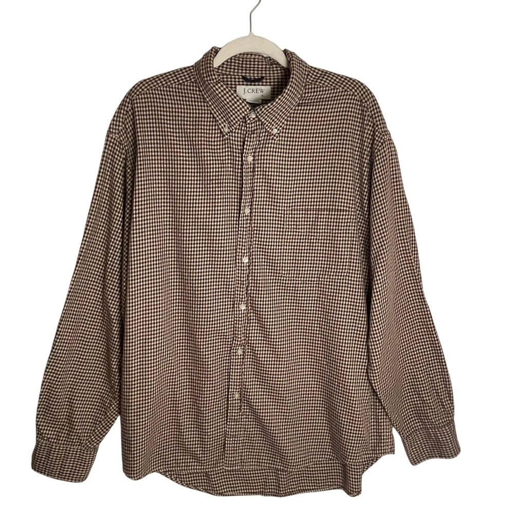 J. Crew Brown and White Gingham Button-Down Shirt
